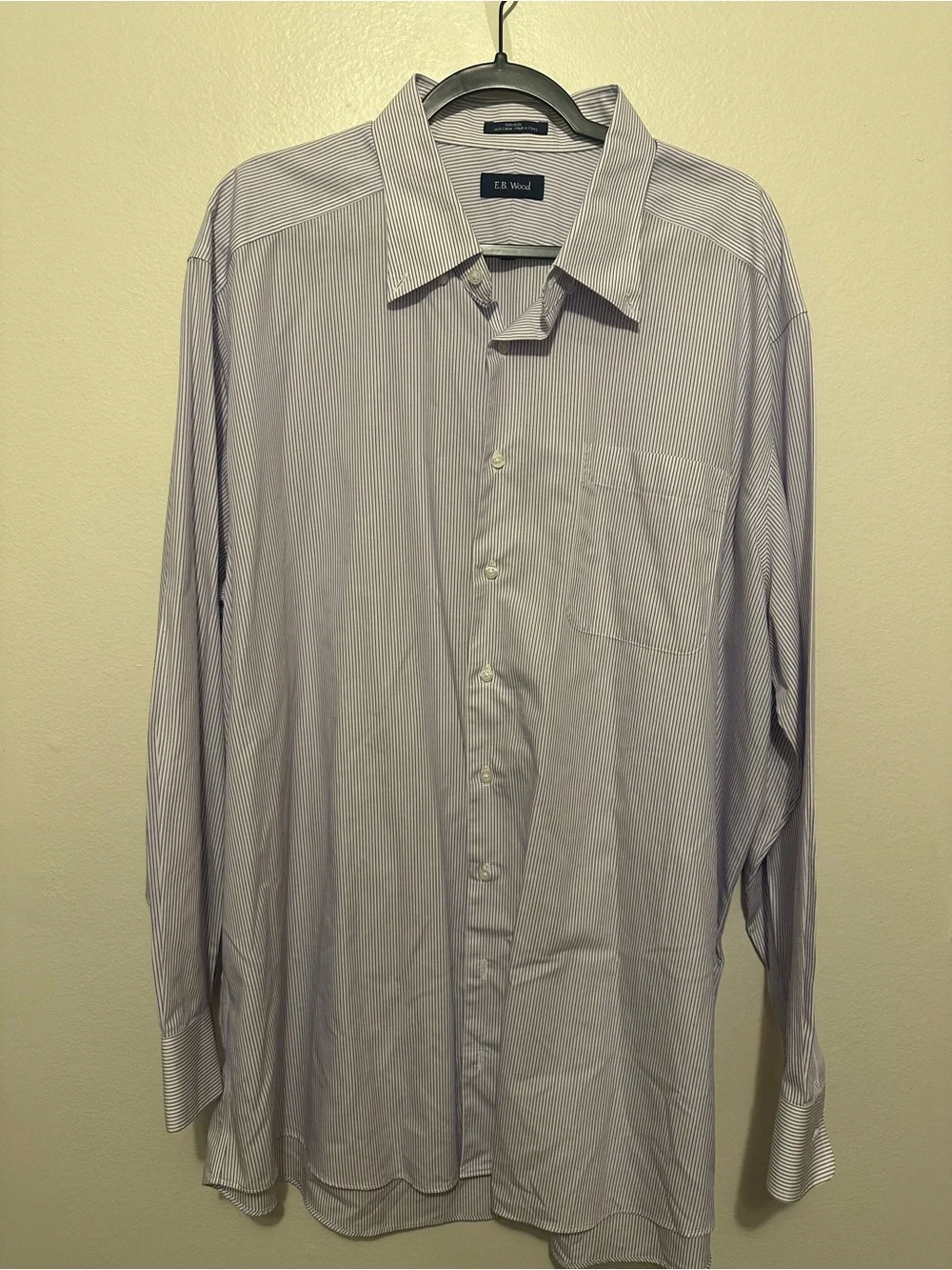 E.B. Wood Men's Non-Iron Dress Shirt Blue Stripe Long Sleeve Button Down 18 1/2